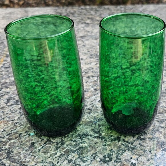 Set of 2 Royal Emerald Green Glassware Juice 5” Drinking MCM - Picture 1 of 3